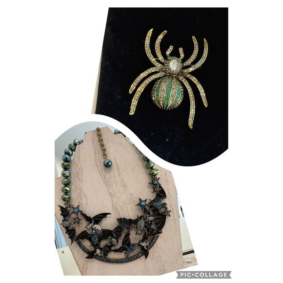 Heidi Daus Fall Halloween Bundle Spooky Bat Necklace Spider Brooch - Picture 1 of 7
